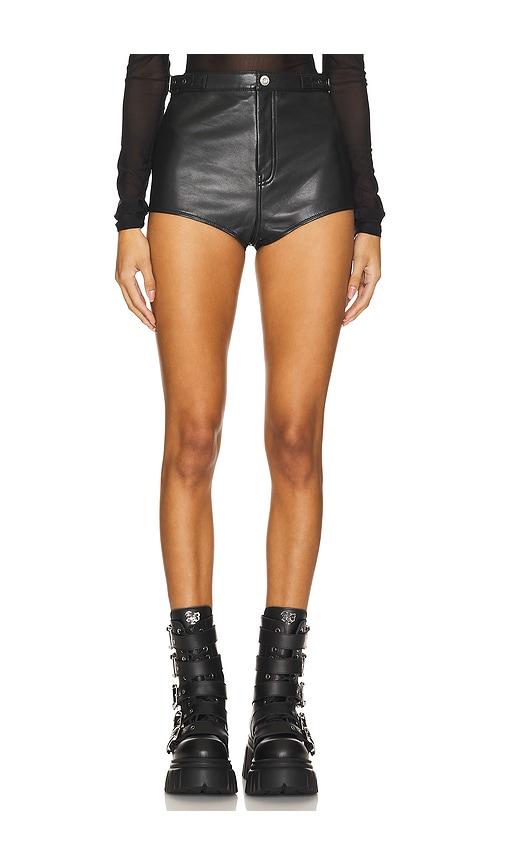 h:ours dukely leather shorts in black.