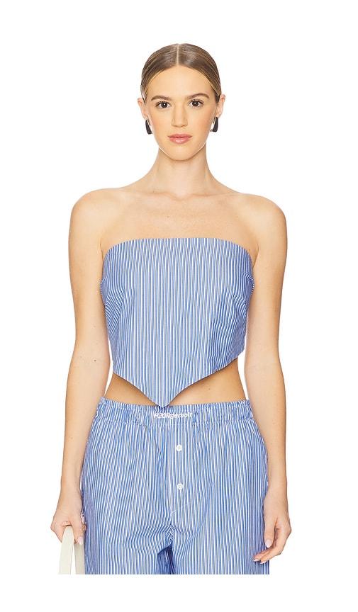 h2ofagerholt holiday wrap top in blue.