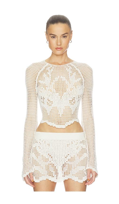 haelo crochet ls top in ivory.