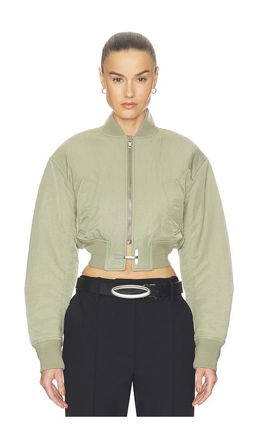 haelo crop bomber jacket in olive.