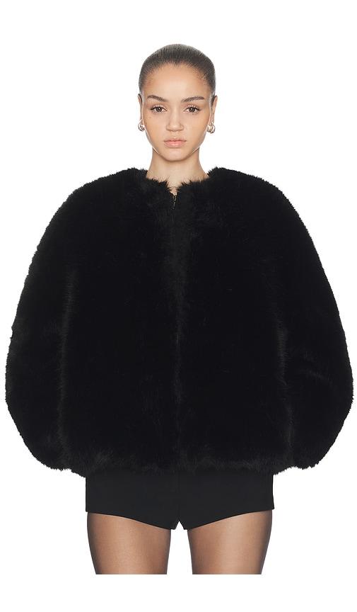 haelo long hair faux fur bomber in black.