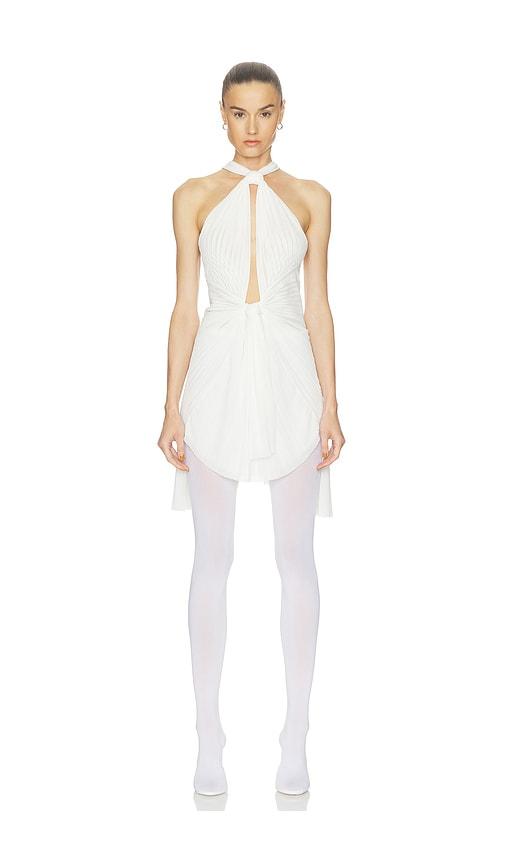 haelo pleated drape dress in white.