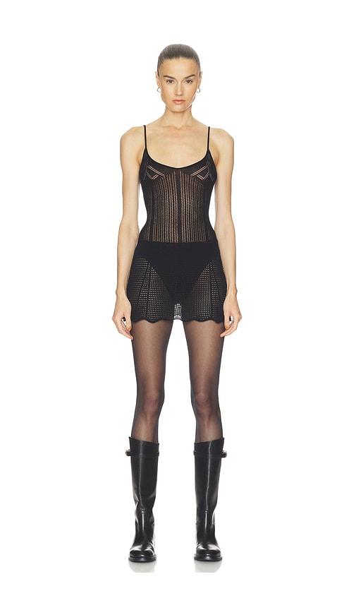 haelo pointelle mini dress in black.