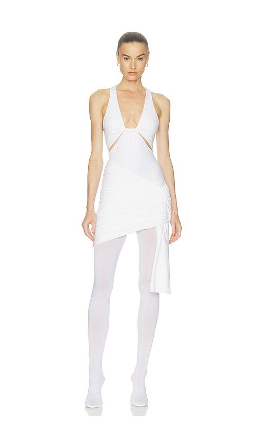 haelo twist drape tank dress in white.