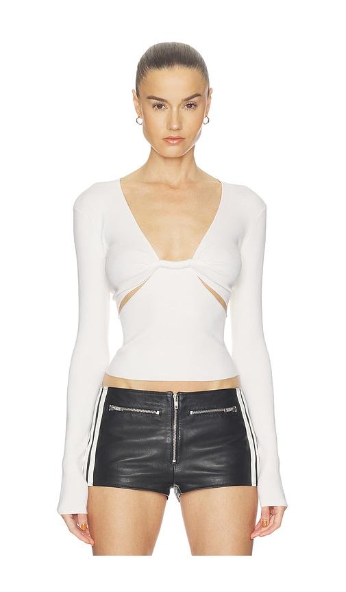 haelo twist sweater in white.