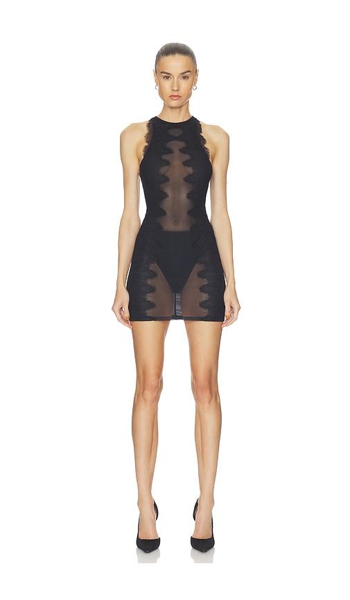 haelo wave lace mini dress in black.