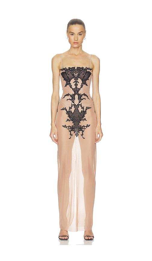 haelo wing lace corset dress in blush.