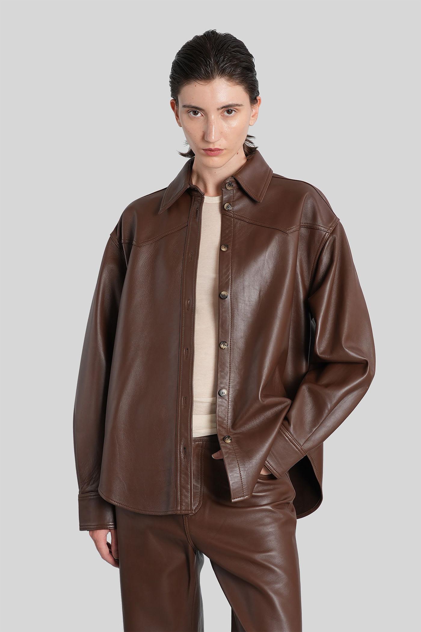 haikure belty leather jacket in brown leather