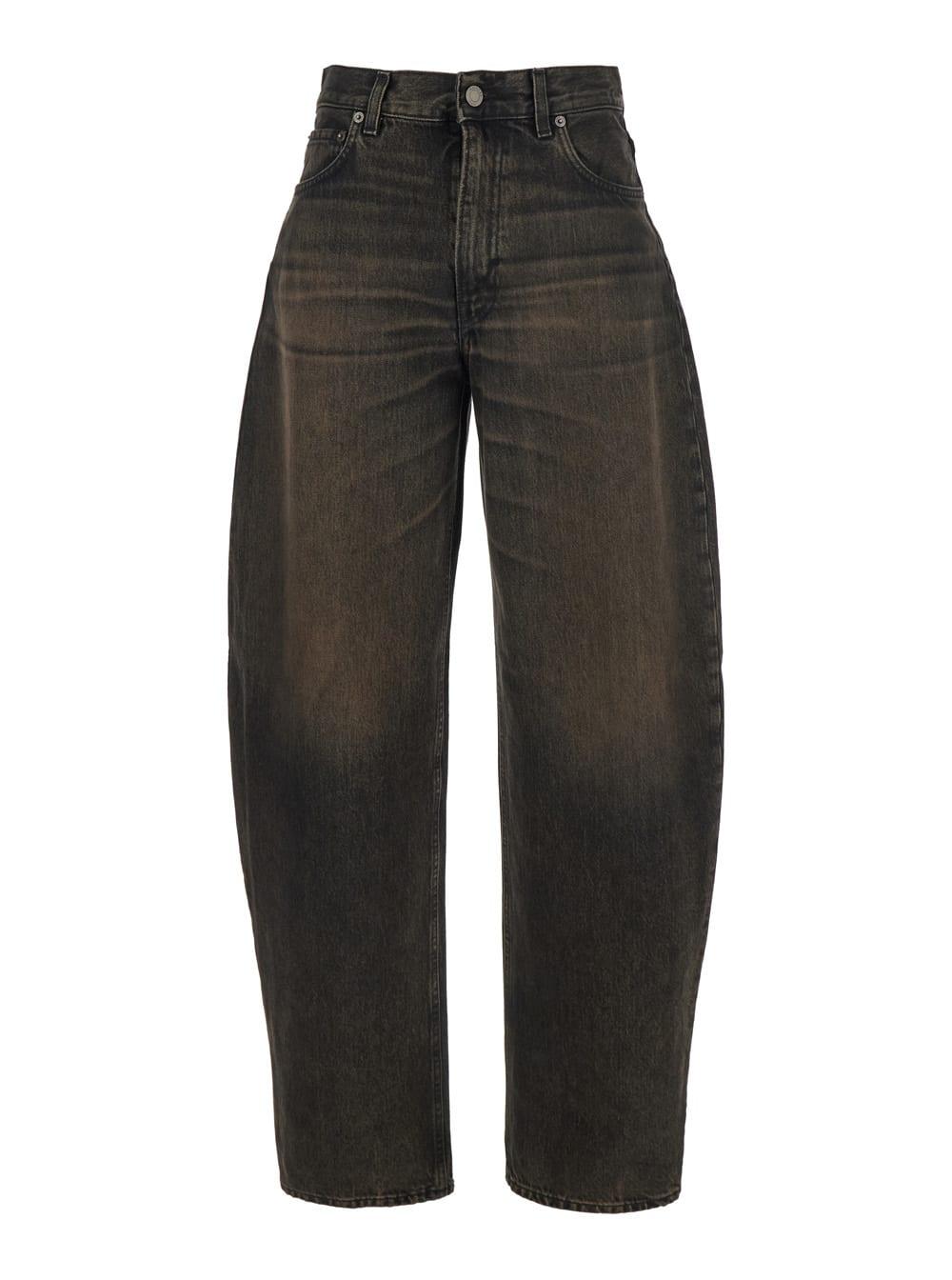 haikure bibi brown jeans with logo patch on the rear and tapered leg in denim woman