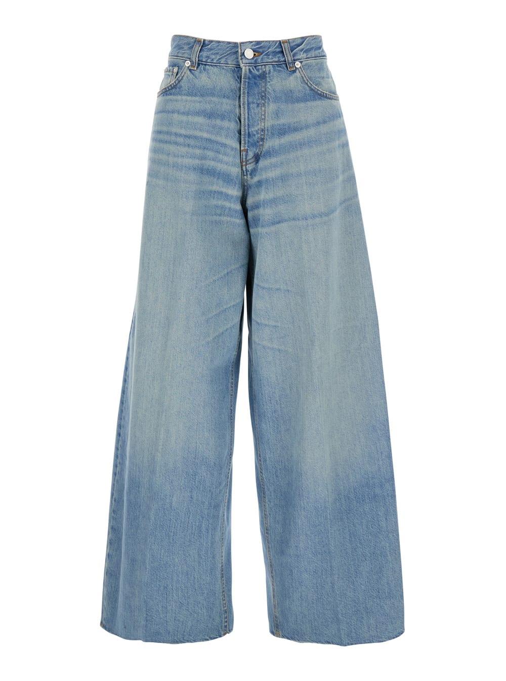 haikure blue five pocket jeans with logo patch on the back in denim woman