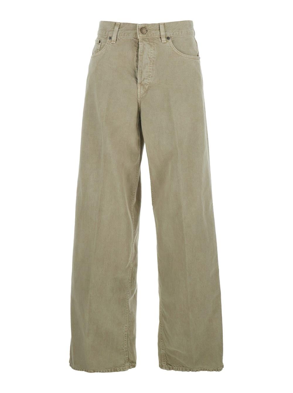 haikure khaki green jeans with belt loops and logo patch on the back womens denim