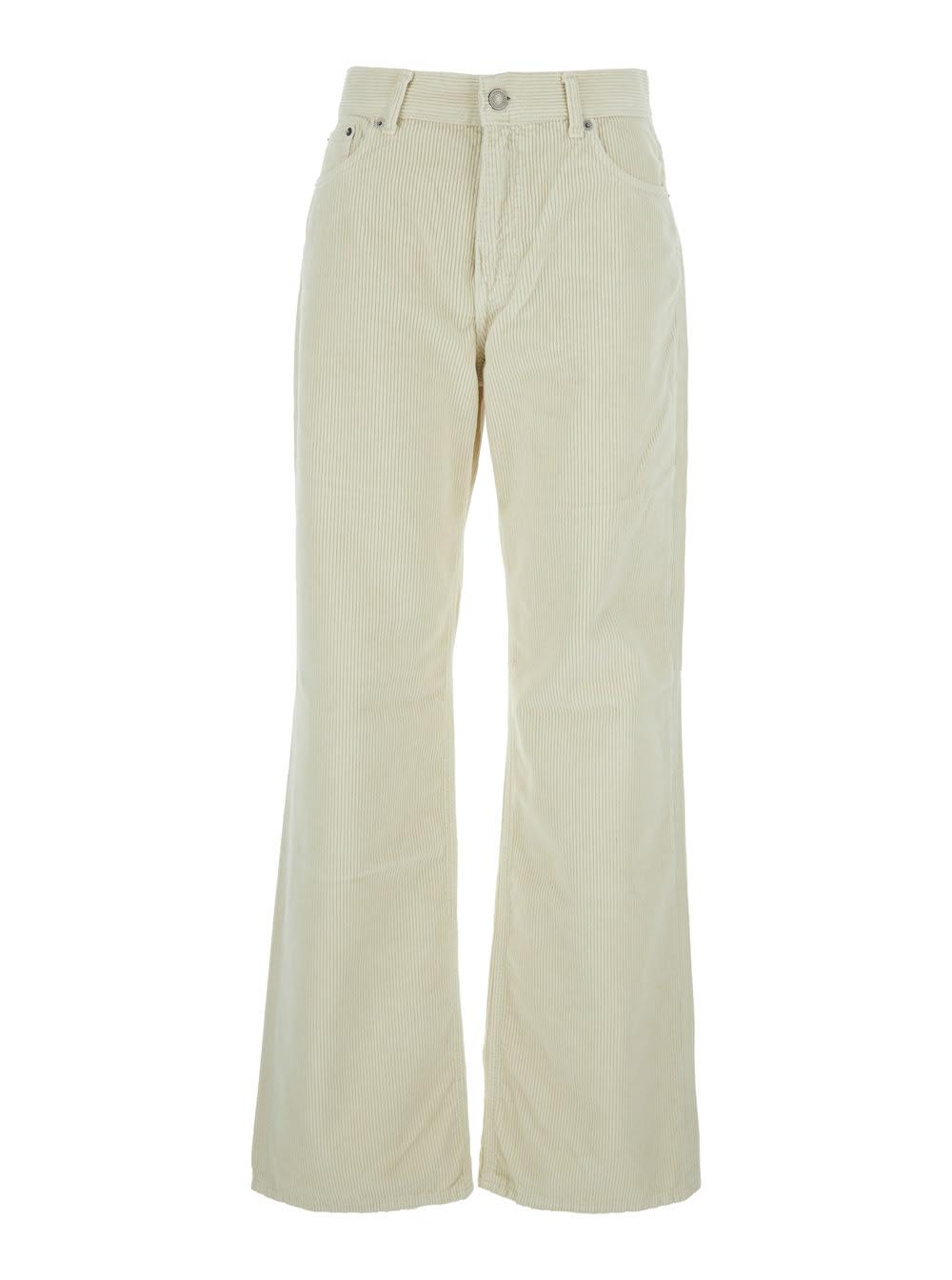 haikure korea white pants with logo patch on the rear and wide leg in corduroy woman