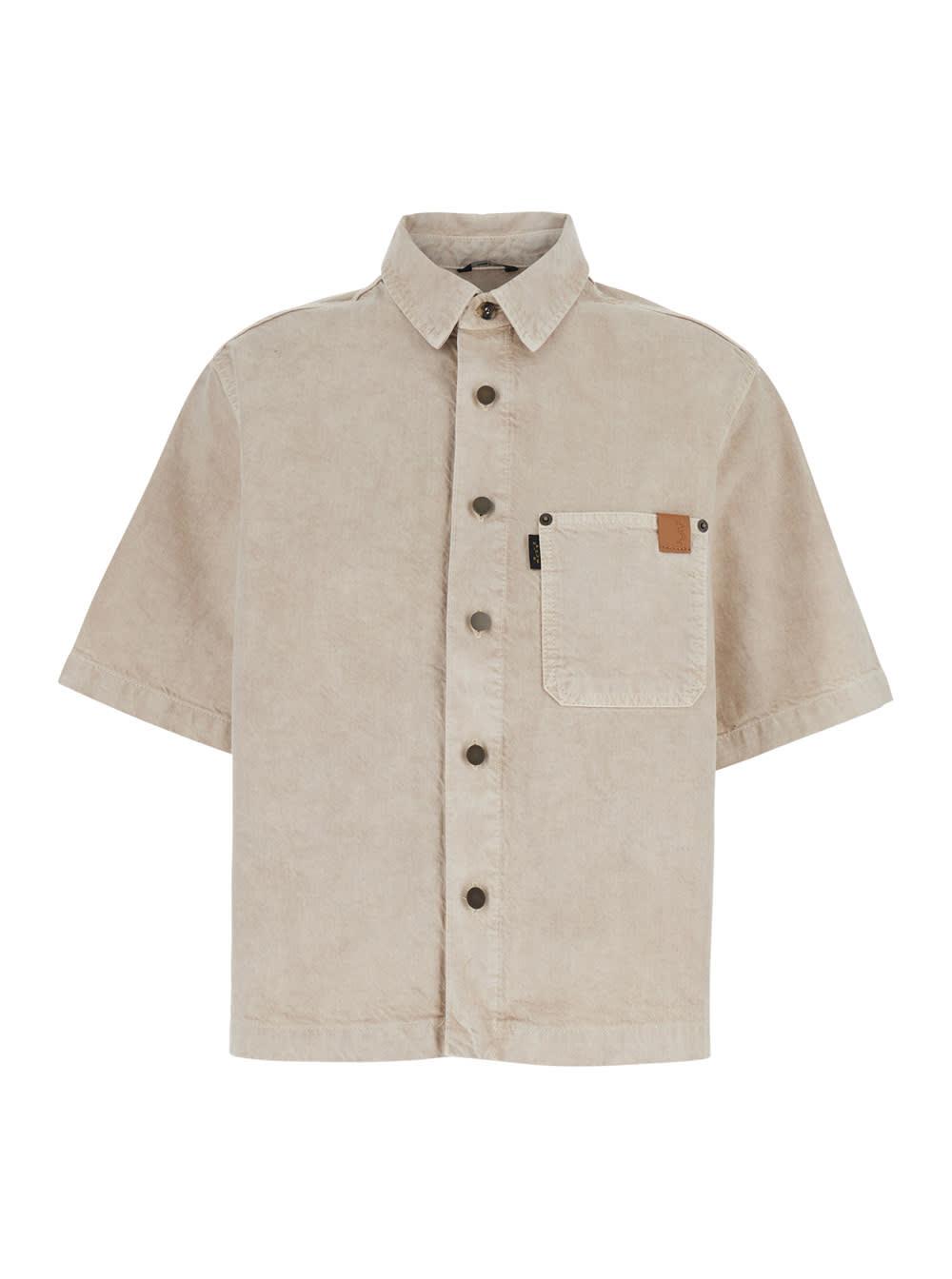 haikure olive beige shirt with classic collar in cotton and linen blend woman