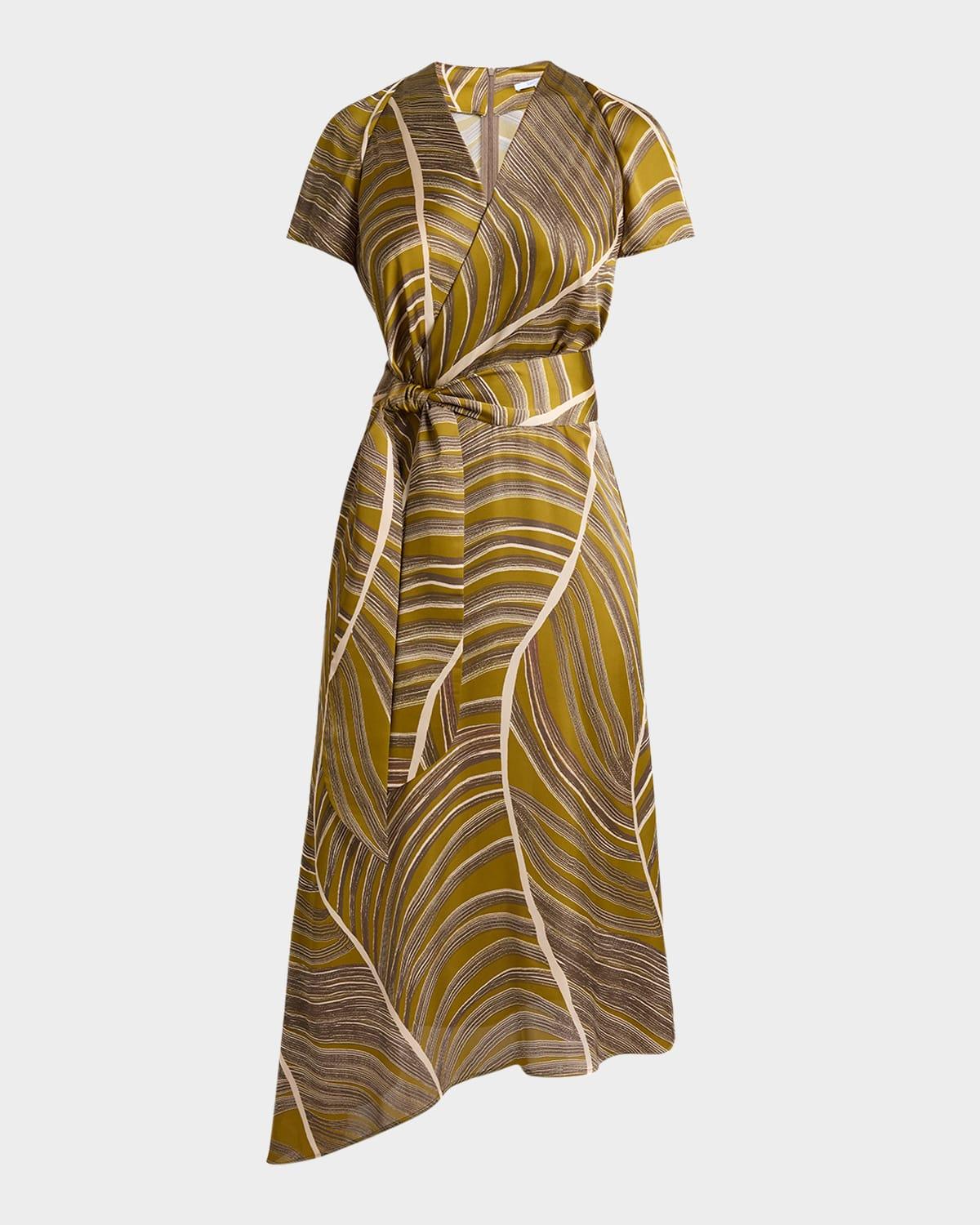 haley abstract-print faux wrap midi dress