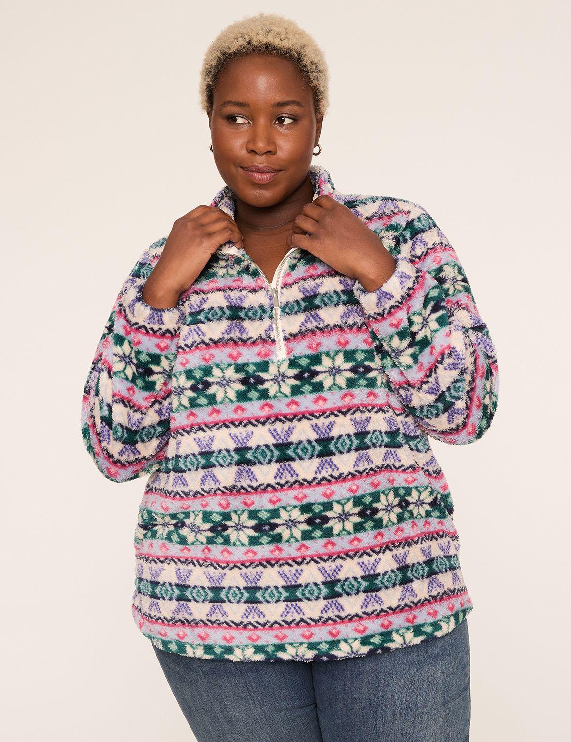 half-zip sherpa mock-neck top