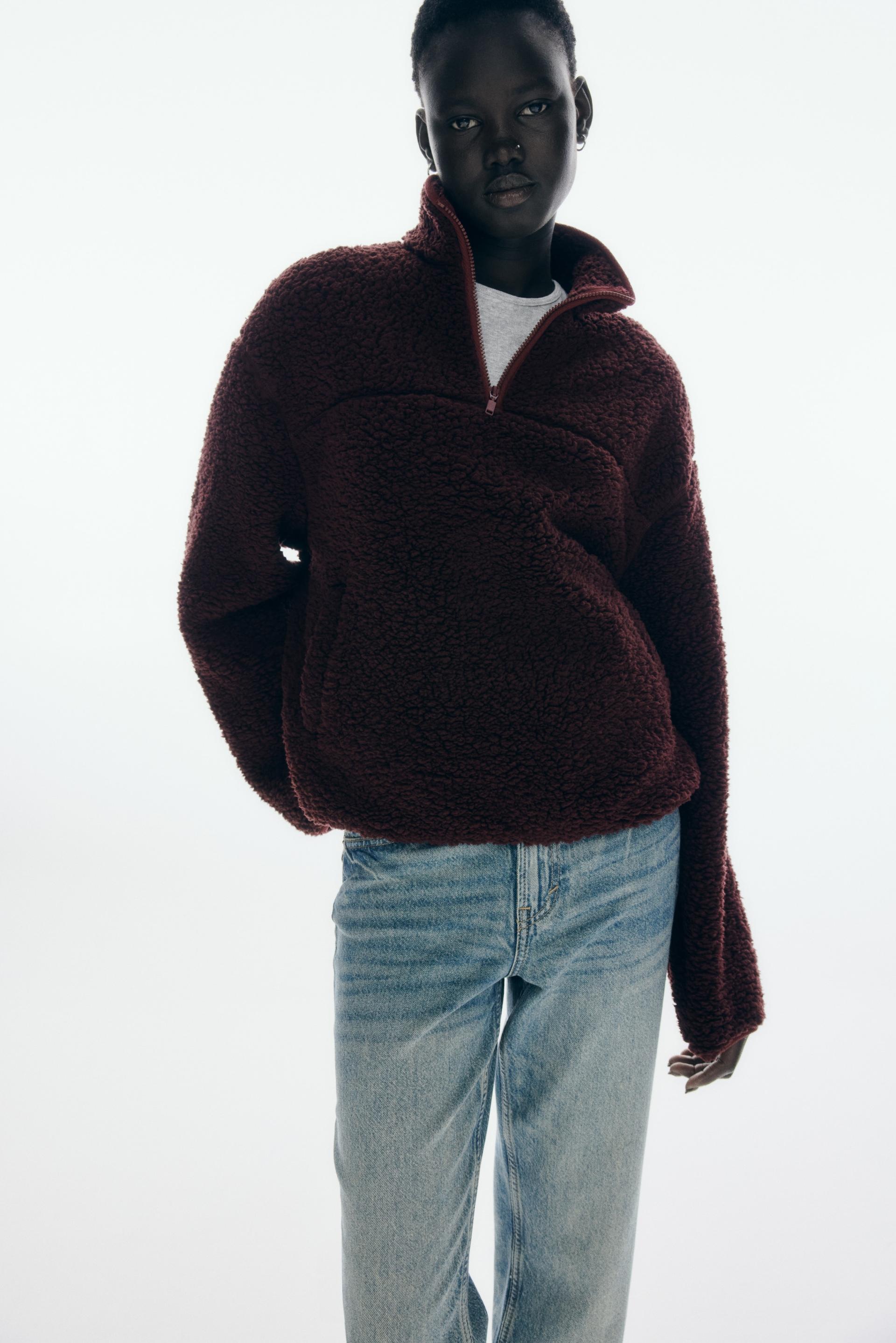 half-zip teddy fleece sweatshirt