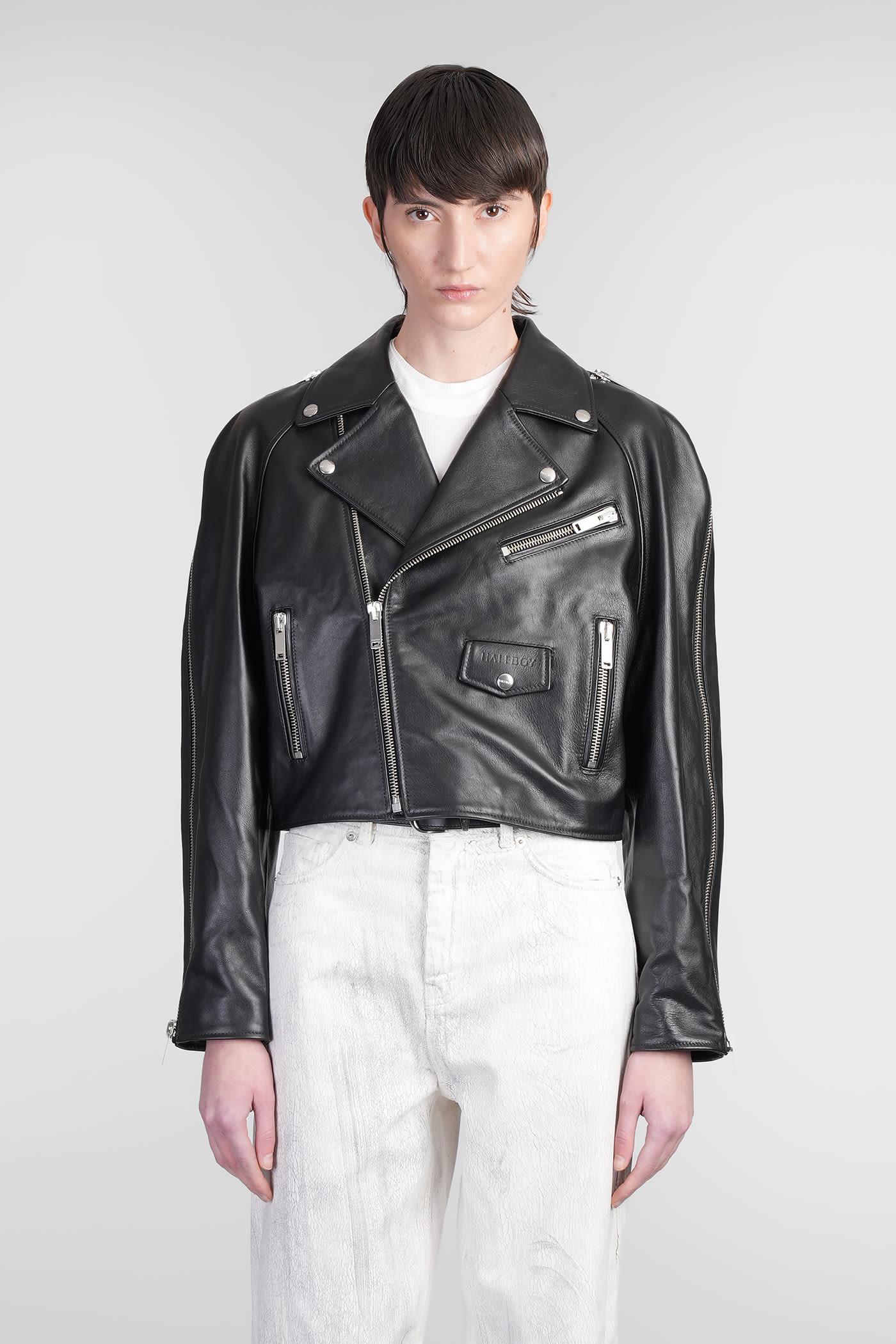 halfboy biker jacket in black leather