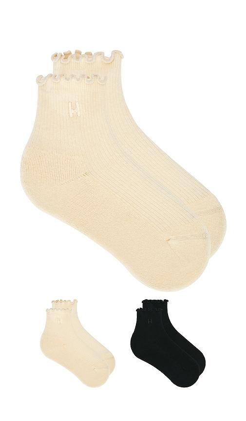 halfdays 2 pack ruffle sock in beige,black.