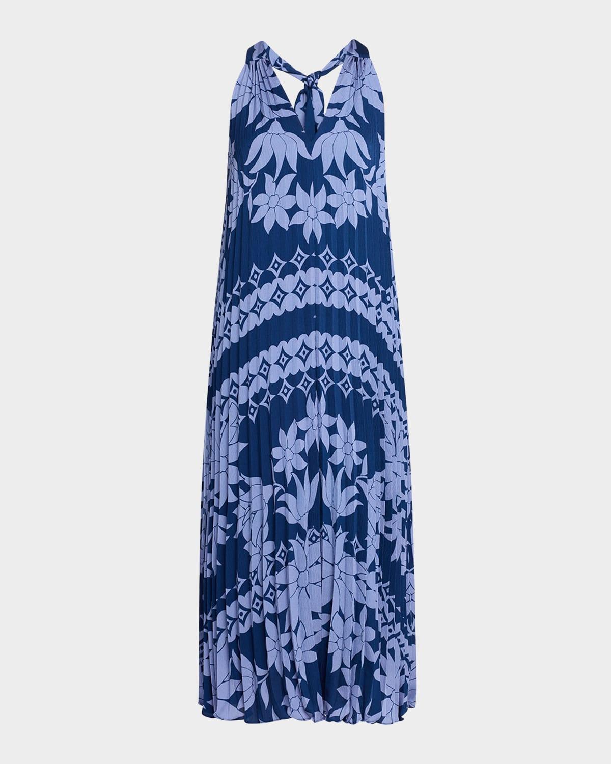 hallie pleated floral-print halter midi dress