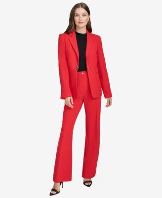 halston womens logo clasp notch lapel blazer straight leg trousers
