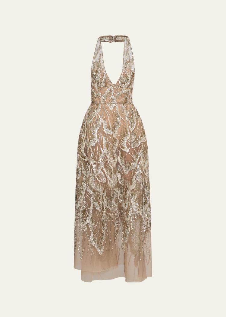 halter beaded tulle gown