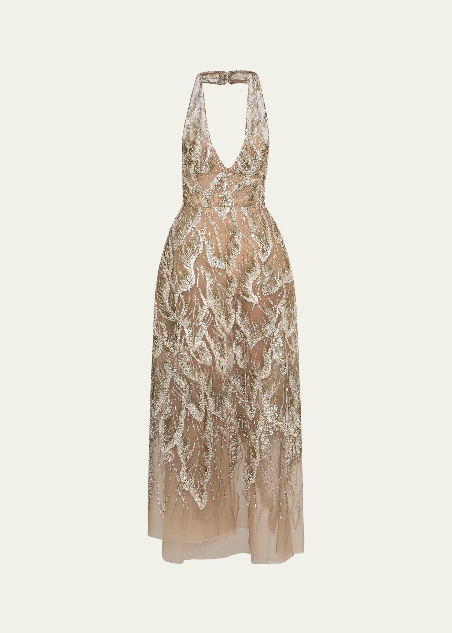 halter beaded tulle gown