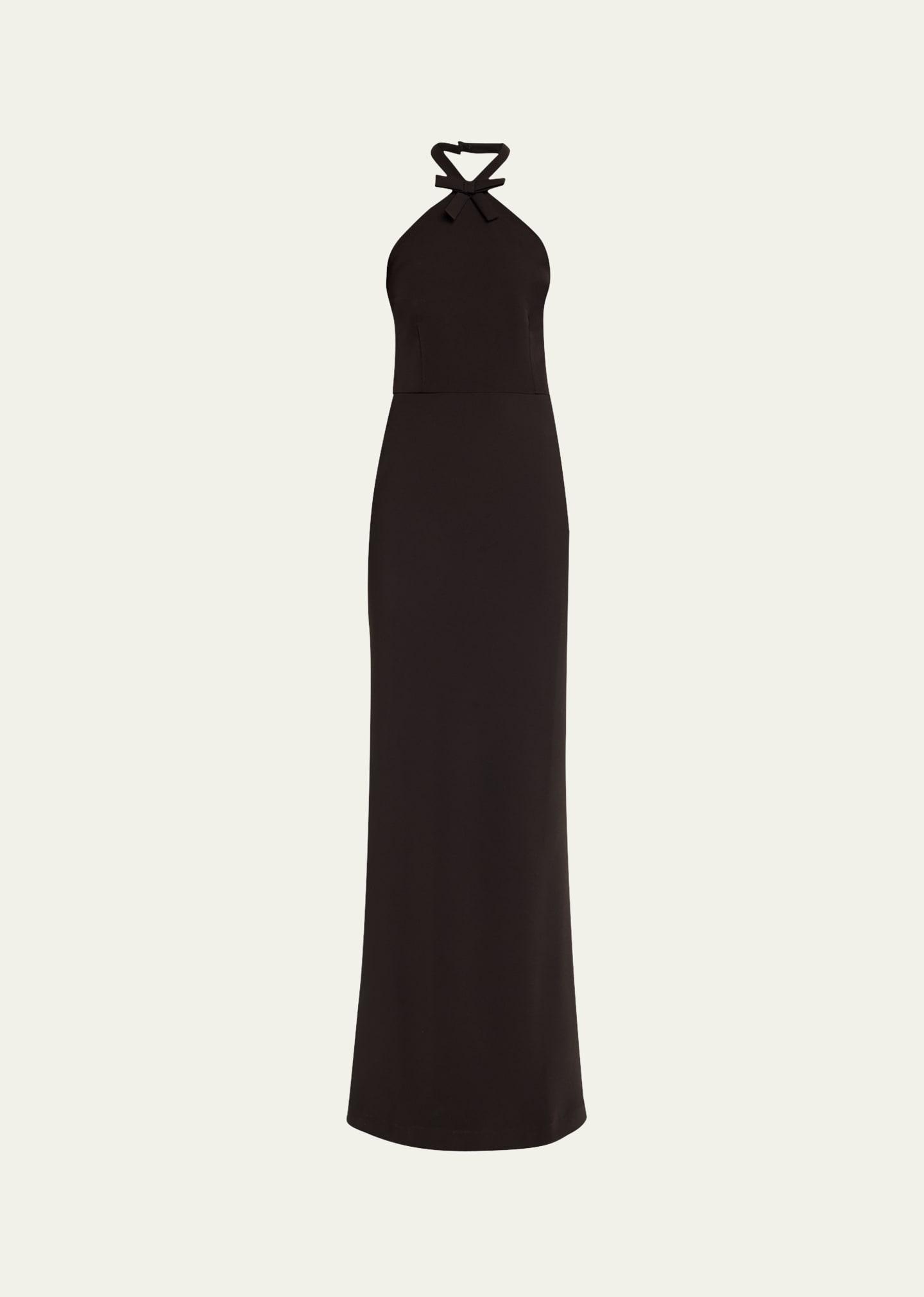 halter bow front gown
