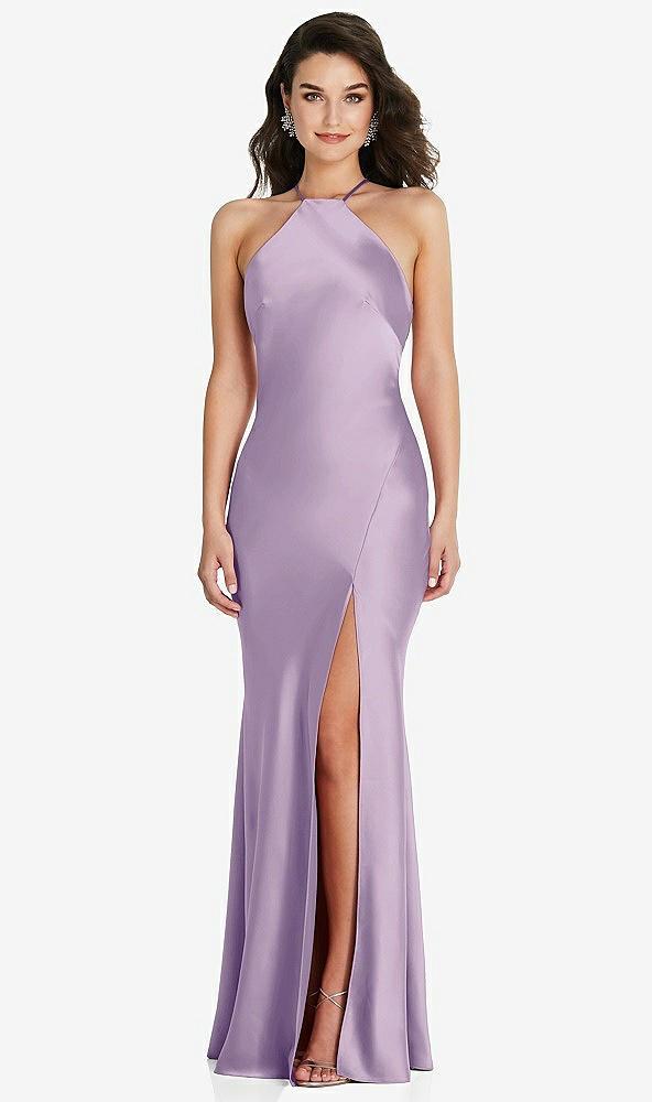 halter convertible strap bias slip dress with front slit
