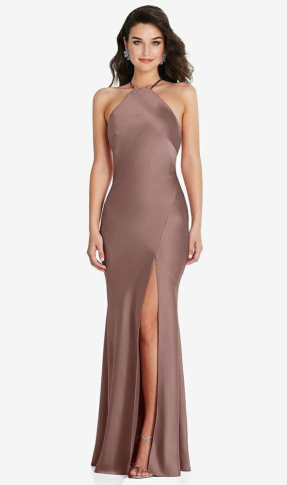 halter convertible strap bias slip dress with front slit