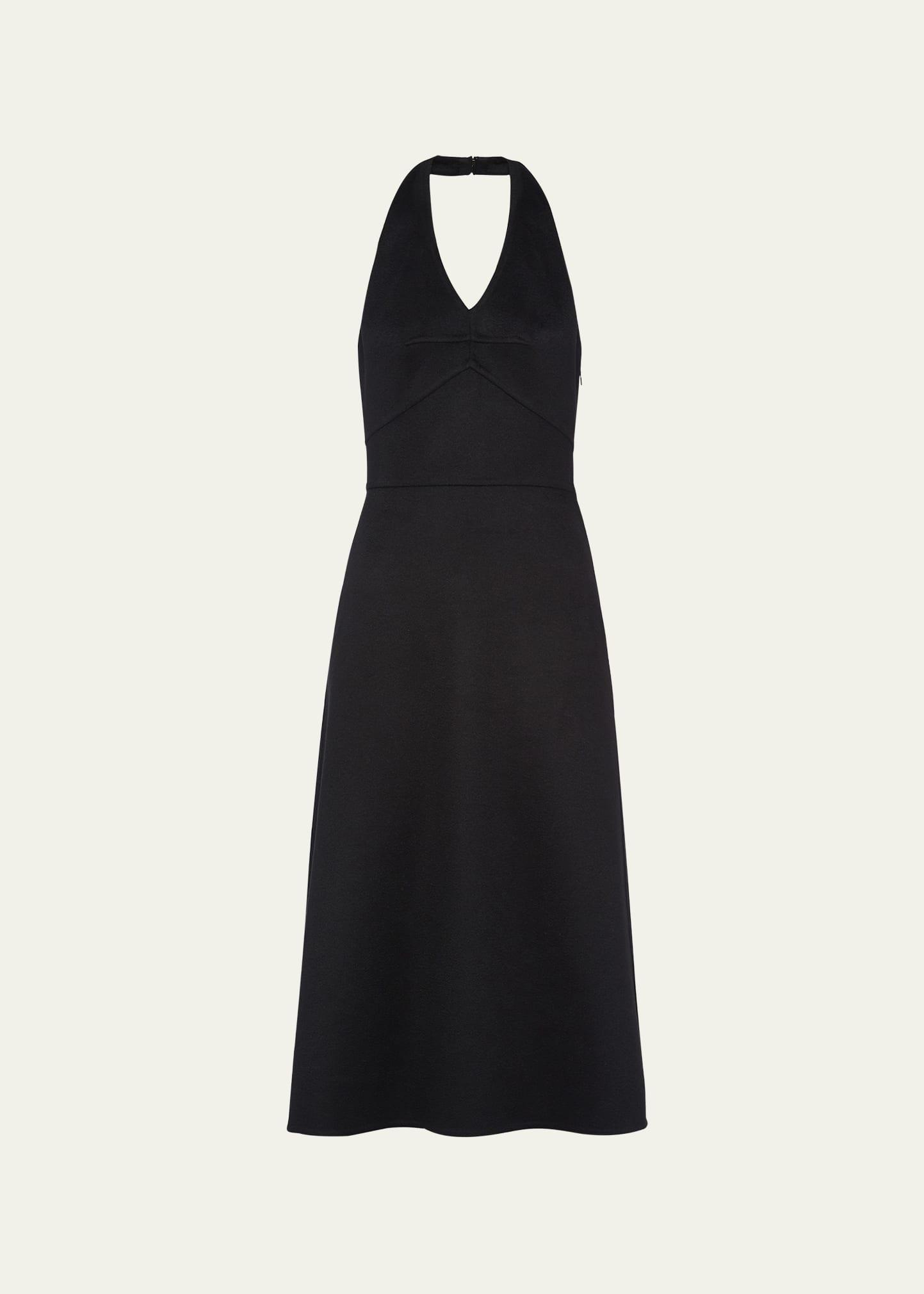 halter double cashmere flared midi dress