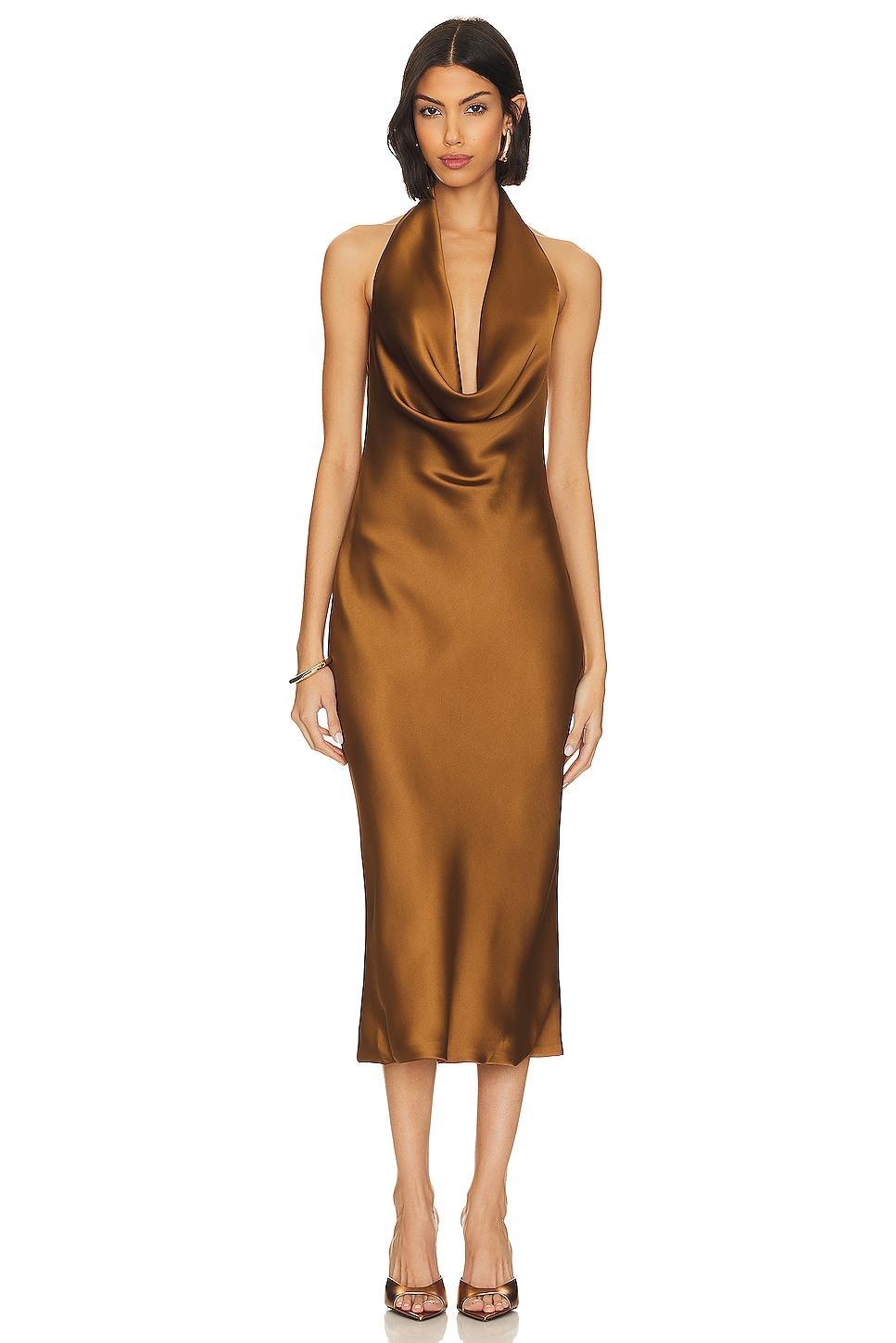 halter drape midi dress