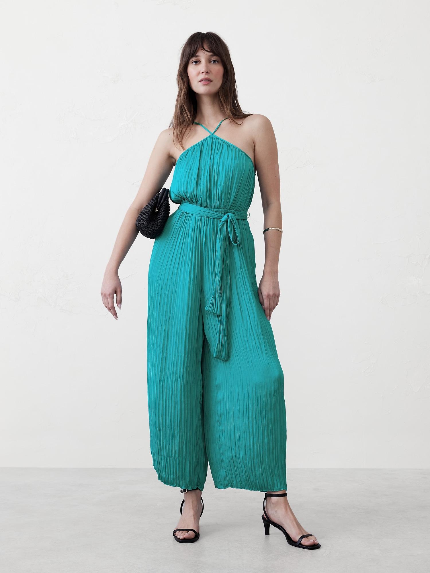 halter elastic-waist jumpsuit