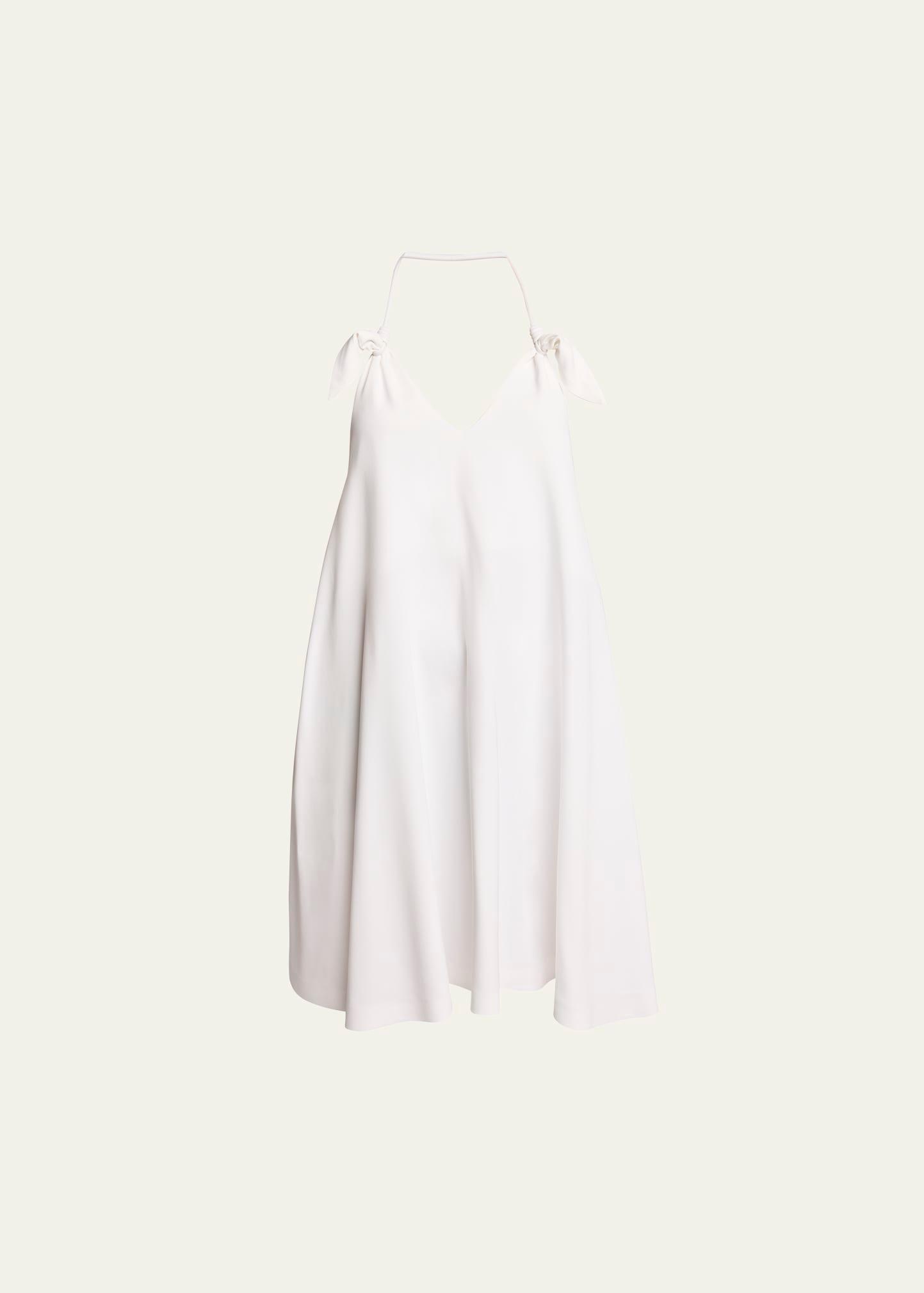 halter leather knot backless mini dress