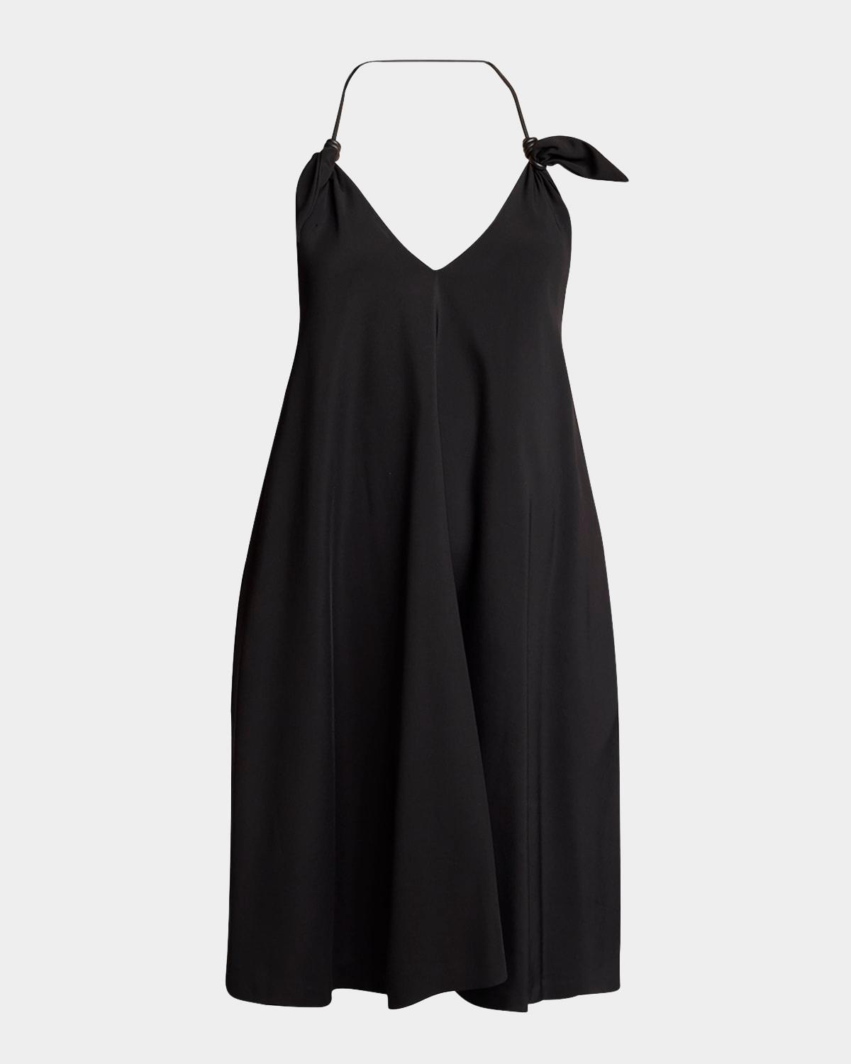 halter leather knot backless mini dress