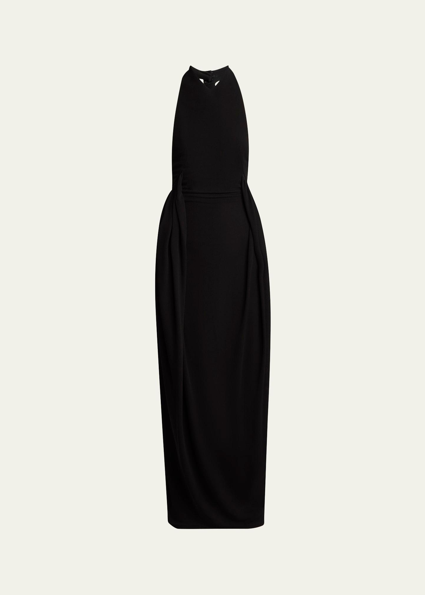 halter neck buttoned back gown