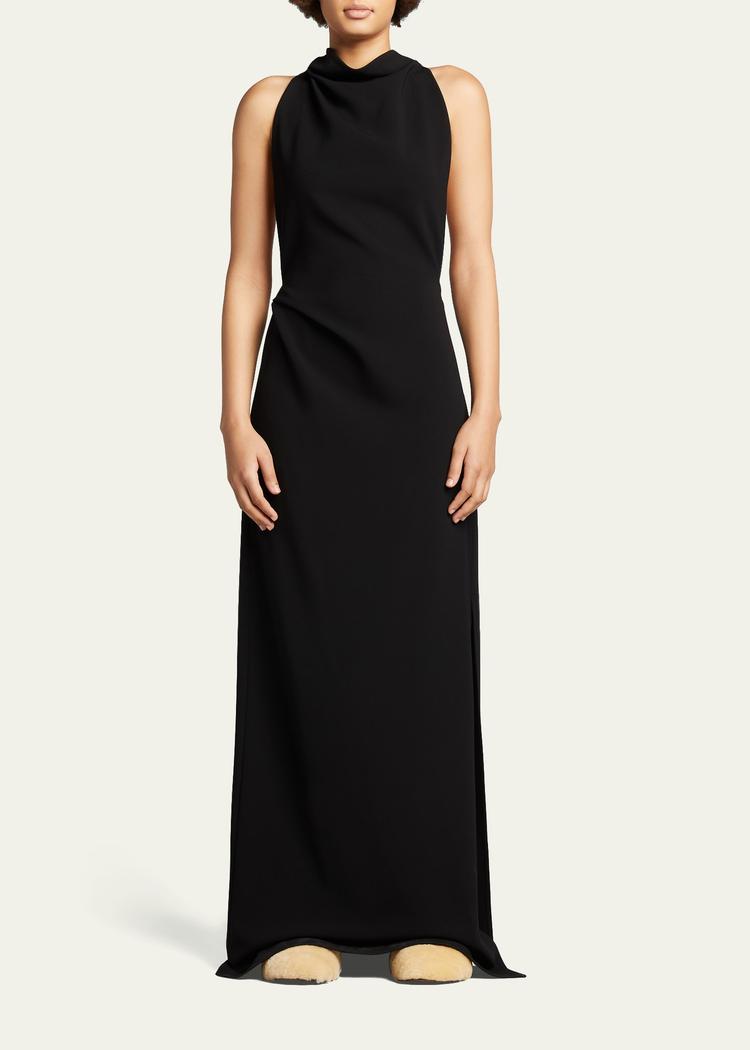 halter-neck matte crepe backless gown