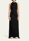 halter-neck matte crepe backless gown