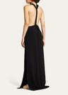 halter-neck matte crepe backless gown