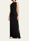 halter-neck matte crepe backless gown