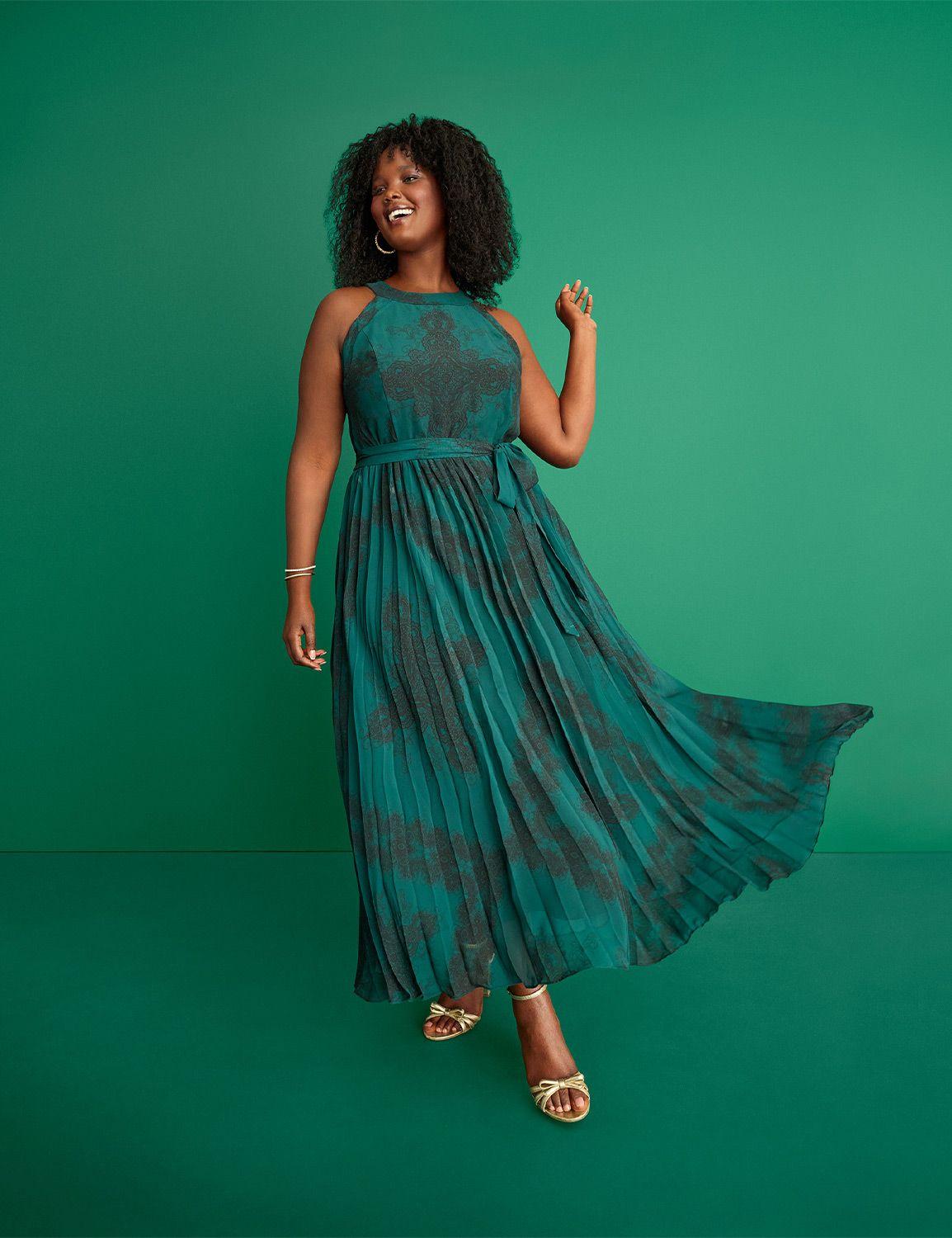 halter-neck pleated-skirt maxi dress