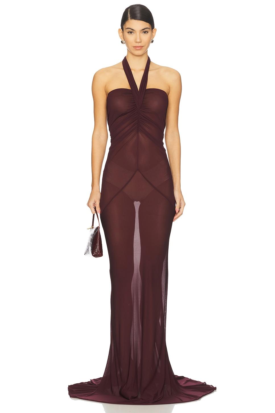 halter neck ruched gown