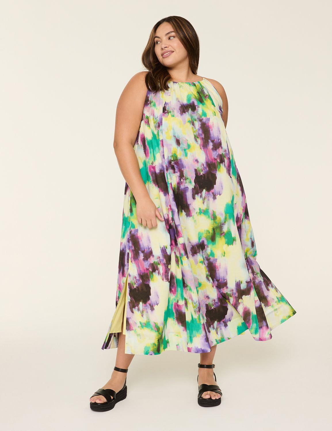 halter-neck shirred maxi dress