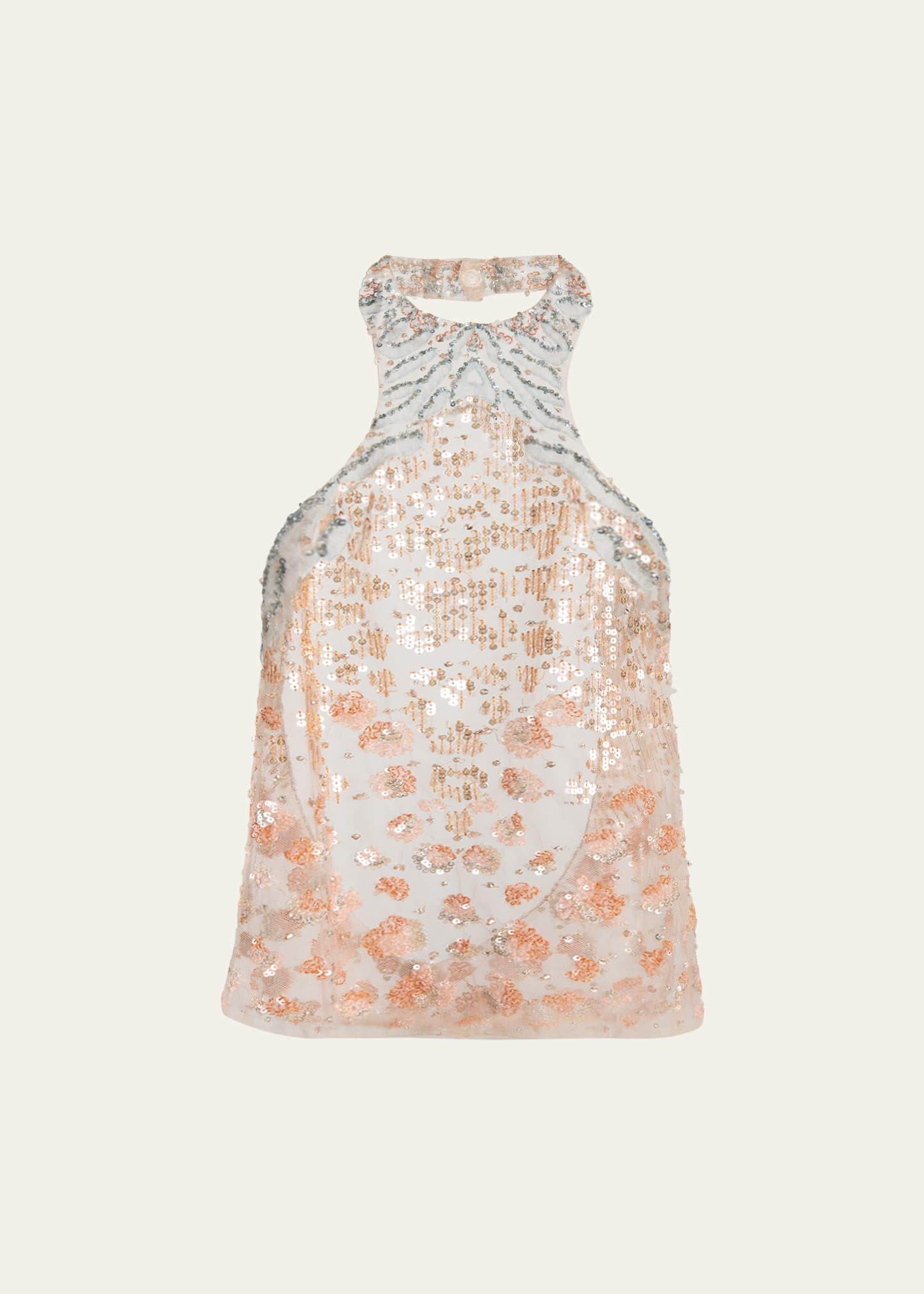 halter sequined semi-sheer blouse