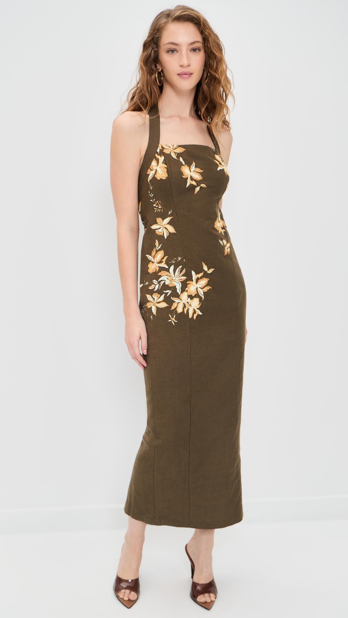 halter straps ankle length dress