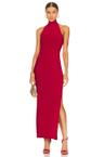 halter turtleneck side slit gown