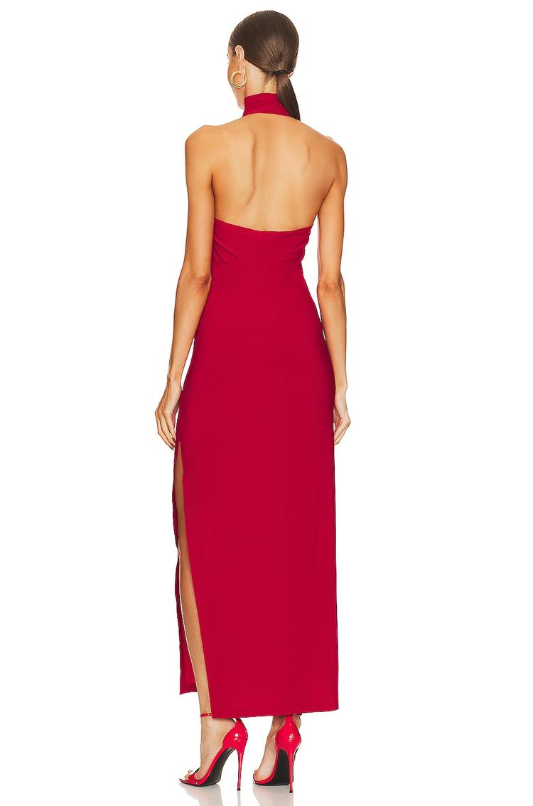 halter turtleneck side slit gown