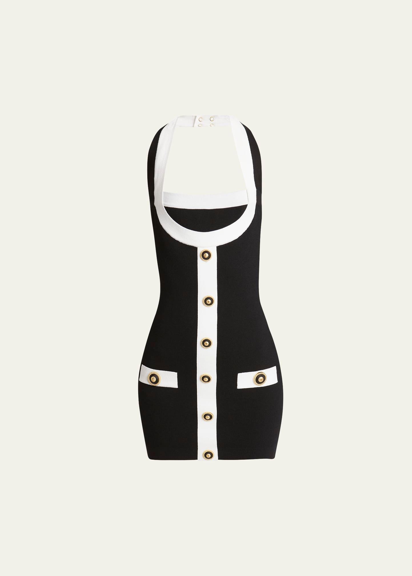 halterneck contract trim mini dress
