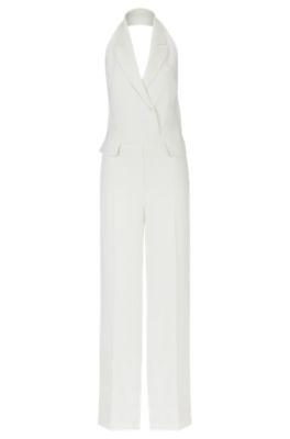 halterneck jumpsuit with peak lapels- white women's business dresses
