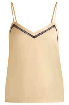 hammered-satin camisole with lace insert- light orange women's business blouses