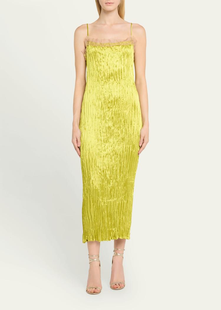 hammered satin pleated slip dress
